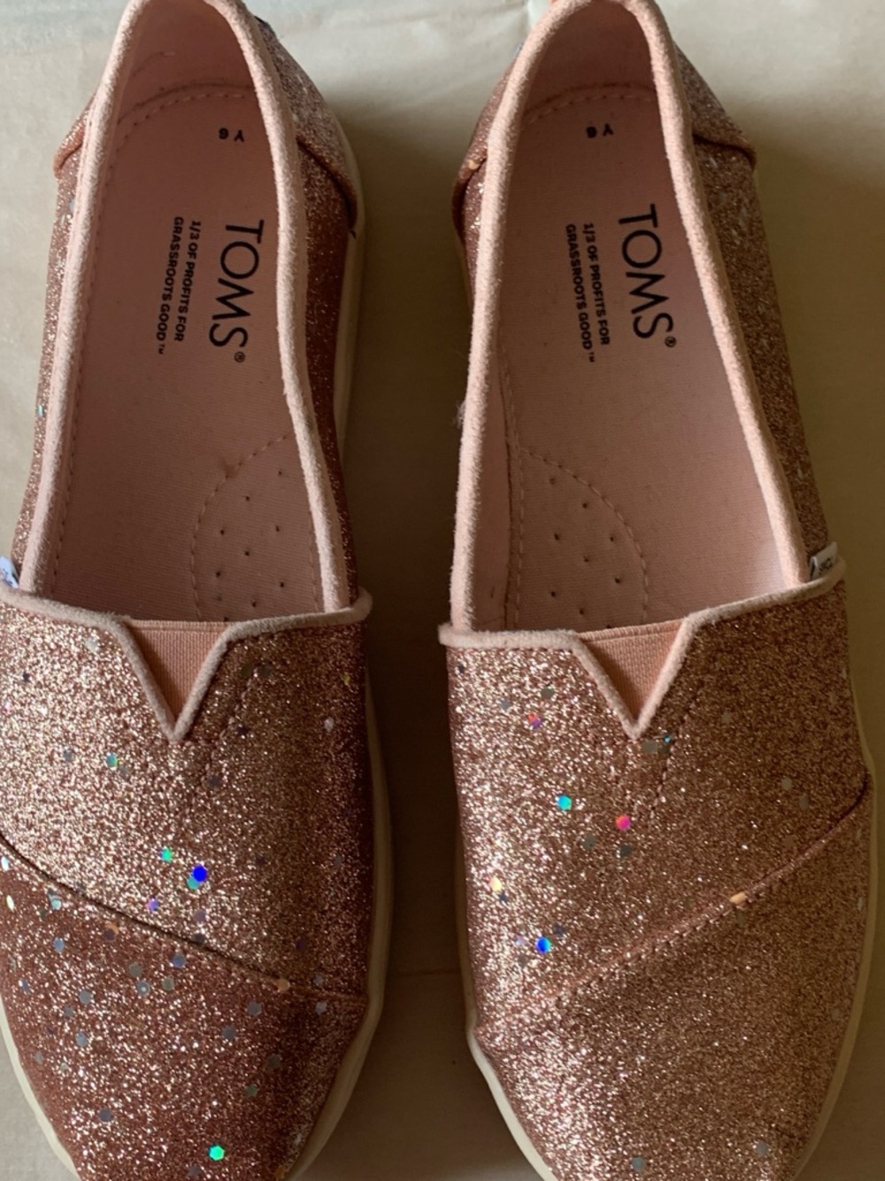 TOMS Kids size 6Y Rose Gold Cosmic Glitter
